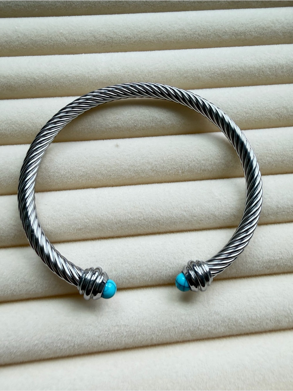 Silver-Tone Twisted Cable Cuff Bracelet with Turquoise Accents